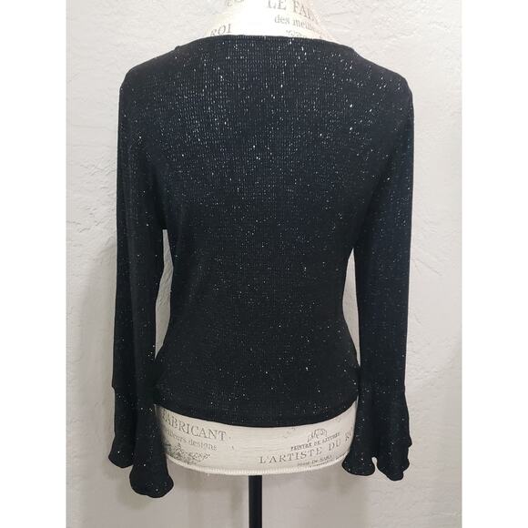 Xscape Black V Neck Flare Long Sleeve Blouse Evening Top - Picture 4 of 9